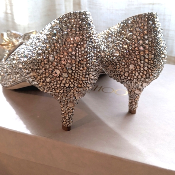 💯Jimmy Choo Rose Gold Crystal Covered Pointy Toe Pumps Crystal Cinderella pumps - Picture 6 of 12